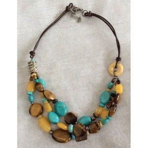 Silpada Sterling Silver Turquoise Tiger's Eye Necklace  N1858 Silver Bead Strand